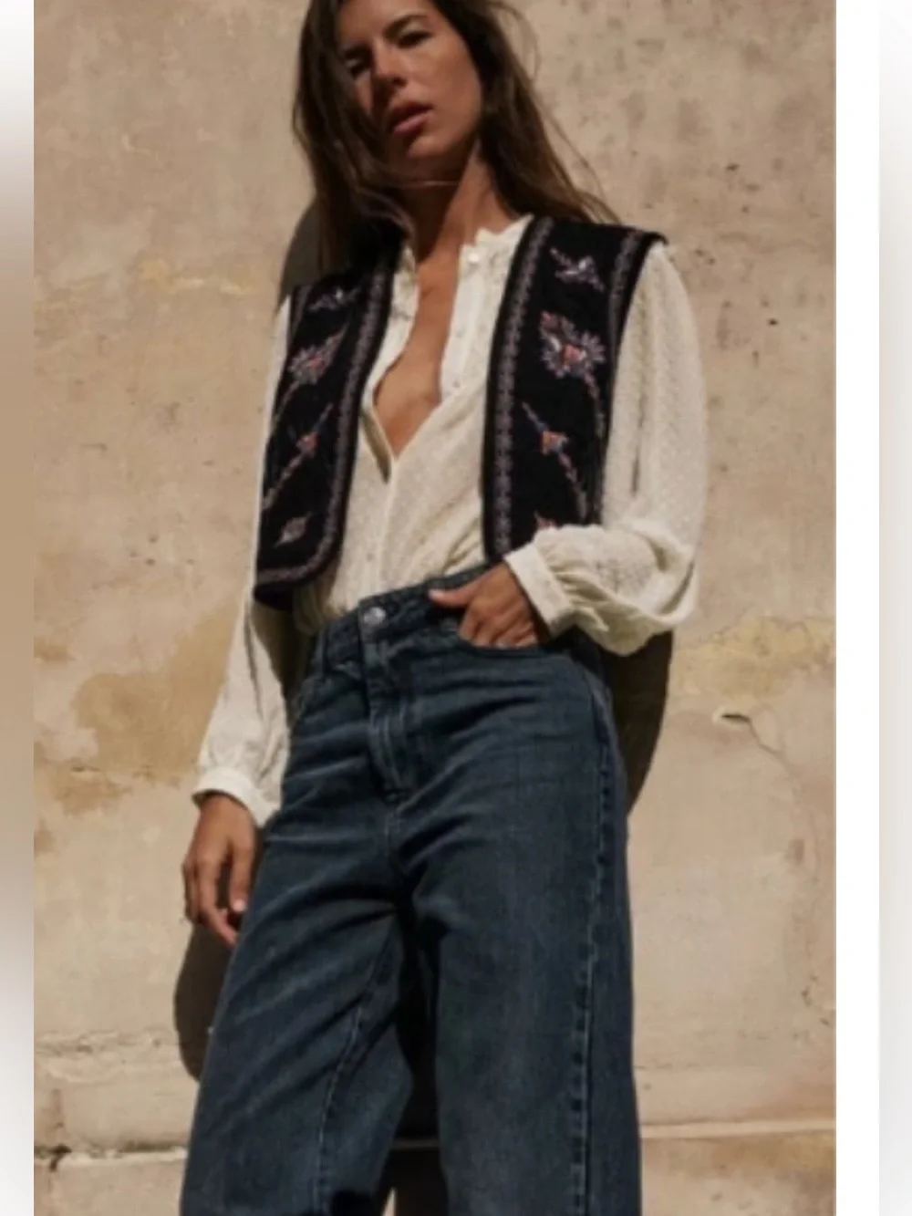 Zara small velvet embroidered vest.